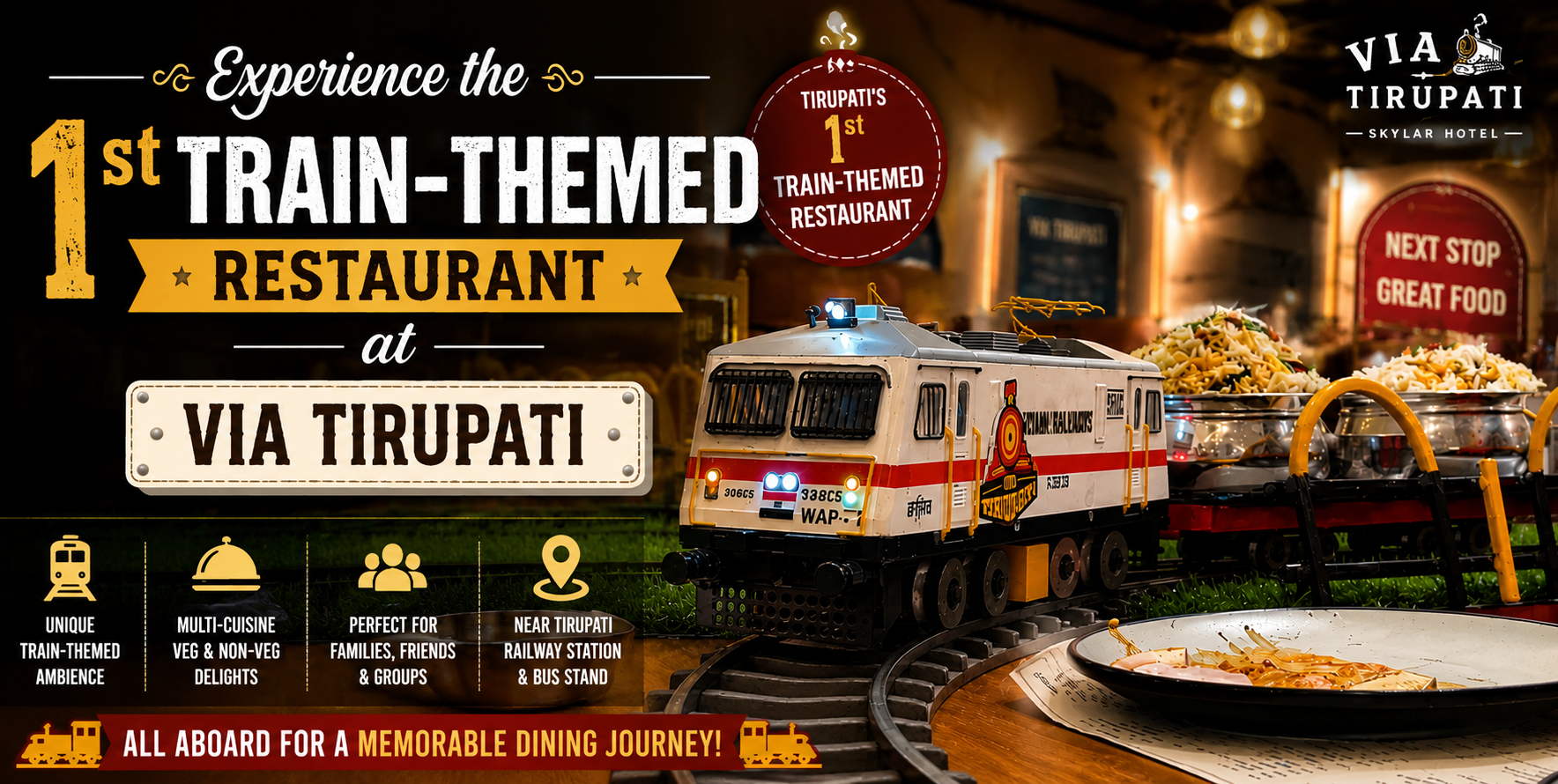 best restaurant in tirupati, train-theme restaurant tirupati, via tirupati